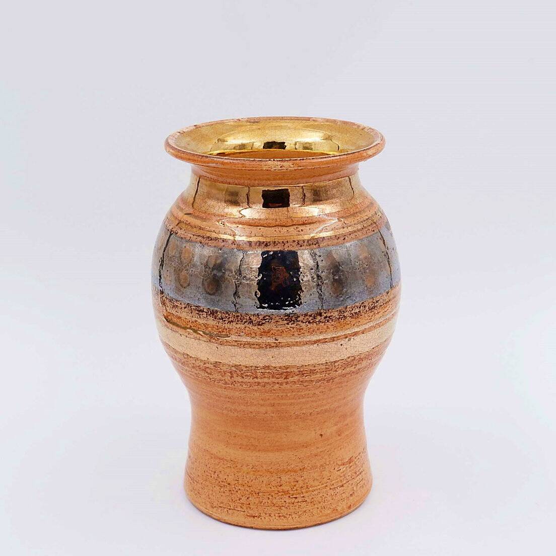 Shiny Ceramic Vase Gold Glaze Colors by Georges Pelletier Vallauris - 1960s