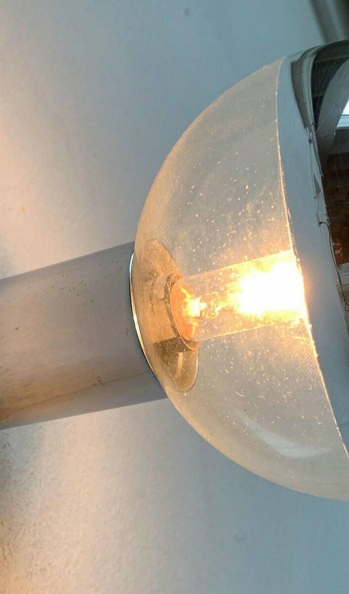 Vintage German ceiling lamp in chrome and glass from the space age by Motoko Ishii for Staff, 1970s.