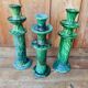 3 Tamegroute candle holders in green glazed ceramic from Morocco.
