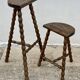 Set of 2 tripod stools with turned legs, vintage plant holder, 1960s