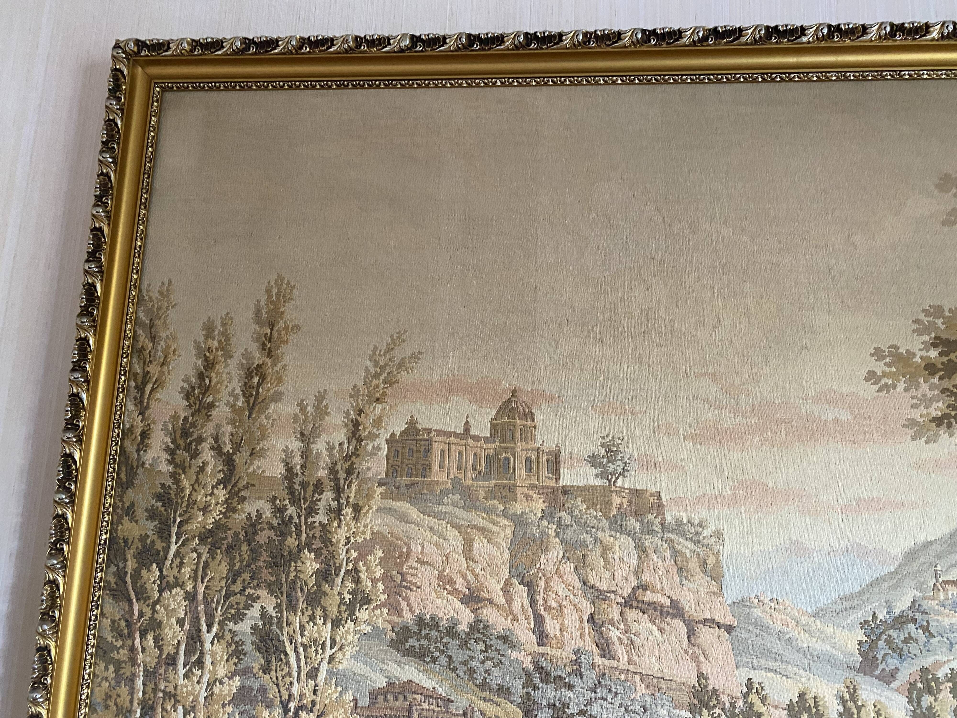Tapestry wall hanging framed antique scene at the edge of the water