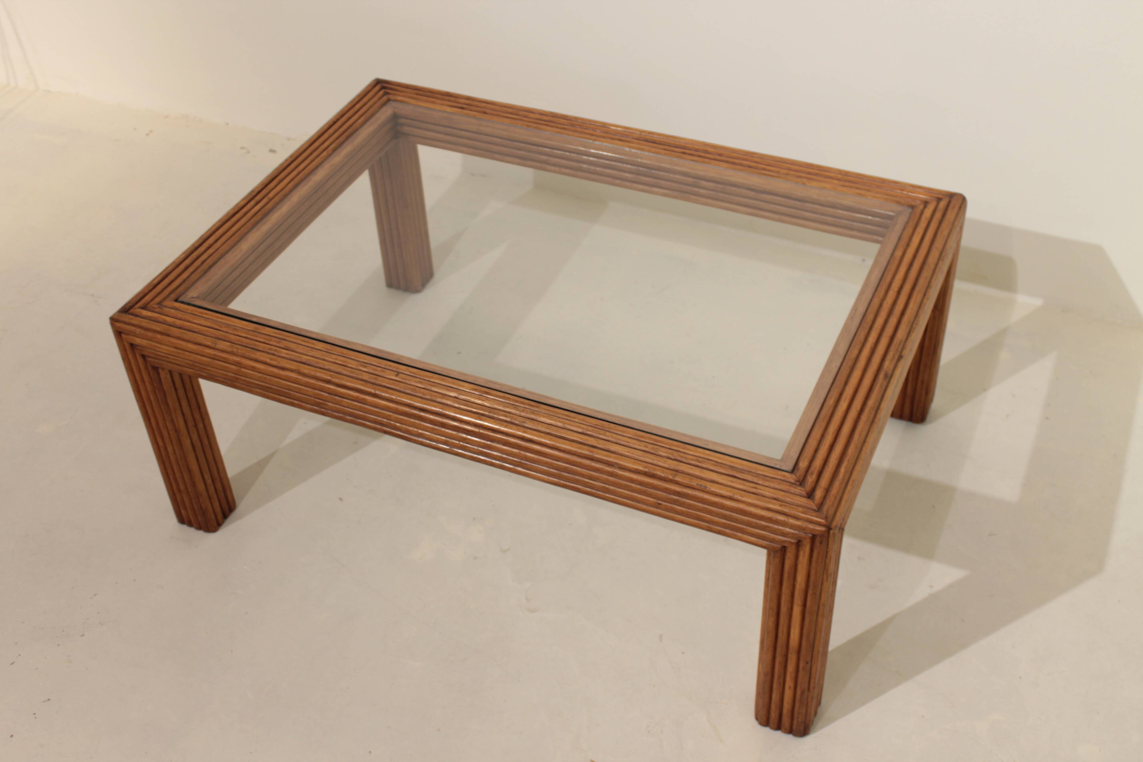 Rattan and glass coffee table - 60s/70s
