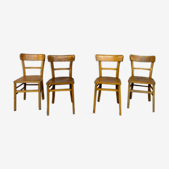 Série 4 chaises en bois troquet bistrot brasserie vintage 1950
