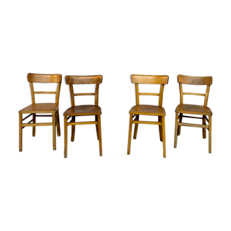 Series 4 wooden chairs troquet bistro vintage brewery 1950