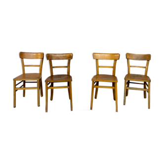 Série 4 chaises en bois troquet bistrot brasserie vintage 1950