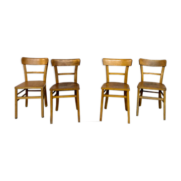Series 4 wooden chairs troquet bistro vintage brewery 1950