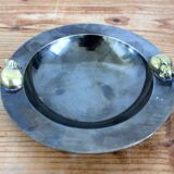 2 anciens plateaux de service rond poignées bronze et finition chromée Art