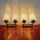 Pair of double wall lights in glass and blue lacquered metal, 1950s-60s
