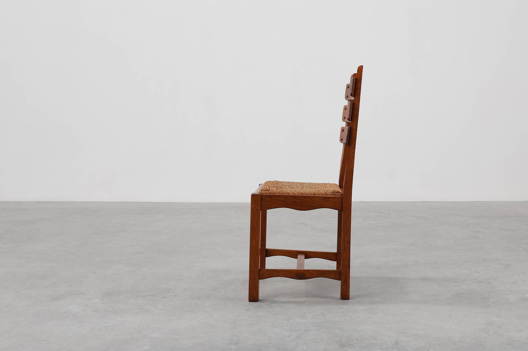 Mid-Century Brutalist Oak and Wicker Chair, Belgium, 1960