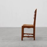 Mid-Century Brutalist Oak and Wicker Chair, Belgium, 1960