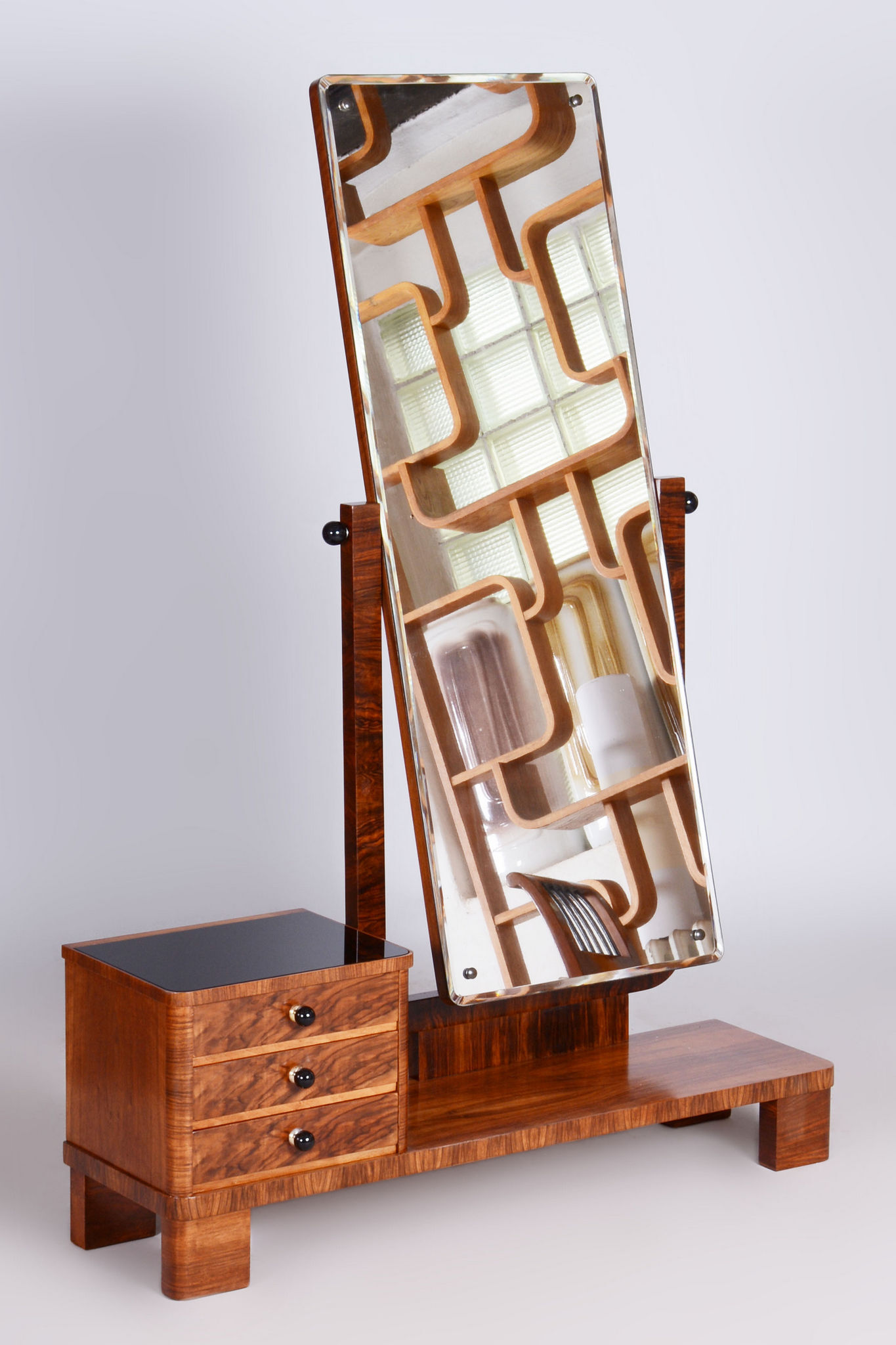 Restored ArtDeco Walnut Dressing Mirror, Revived Polish, Czechia, 1920s