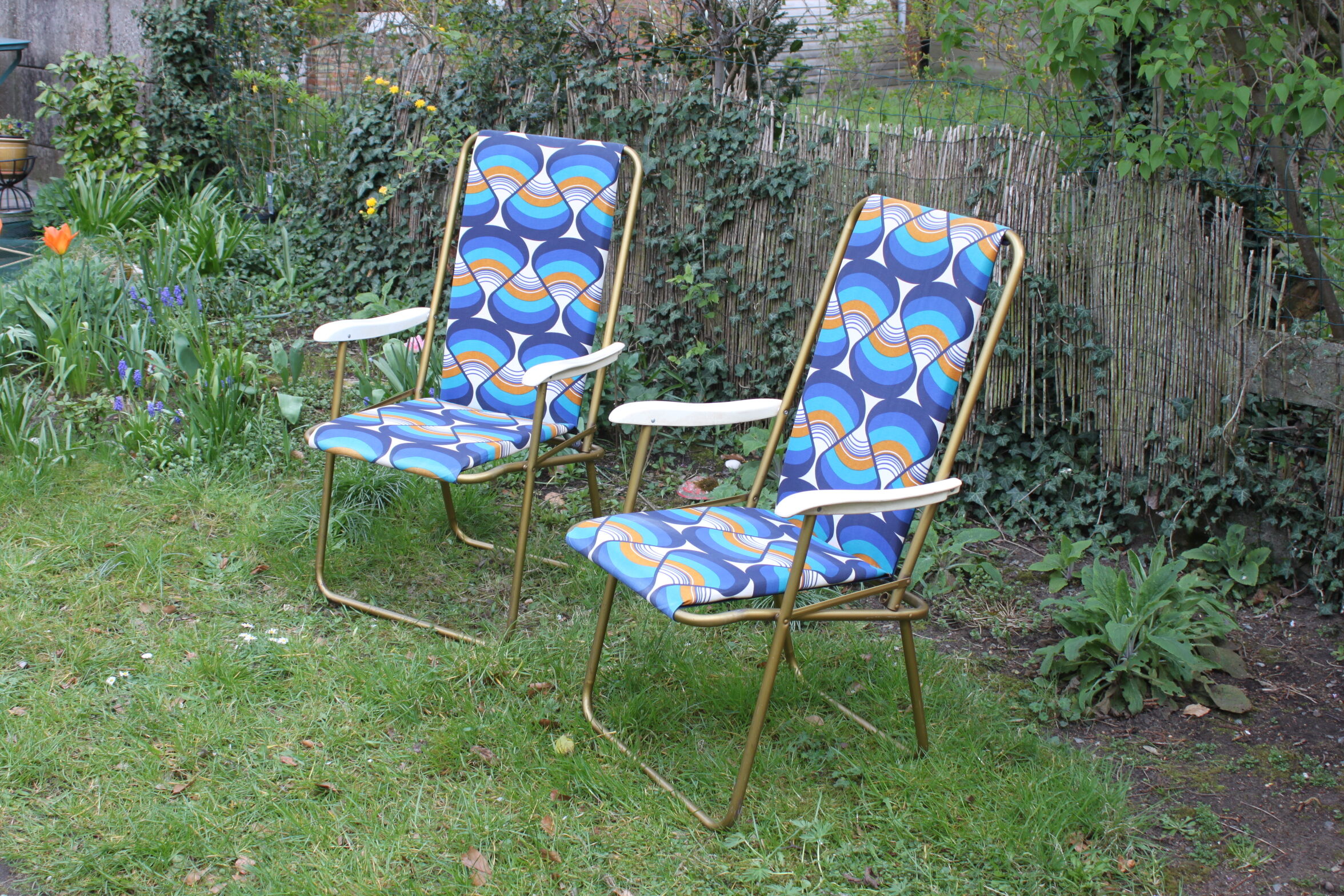 Lafuma space age folding garden chairs, 1964-74, set of two.