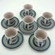6 coffee cups - enamelled ceramic saucers