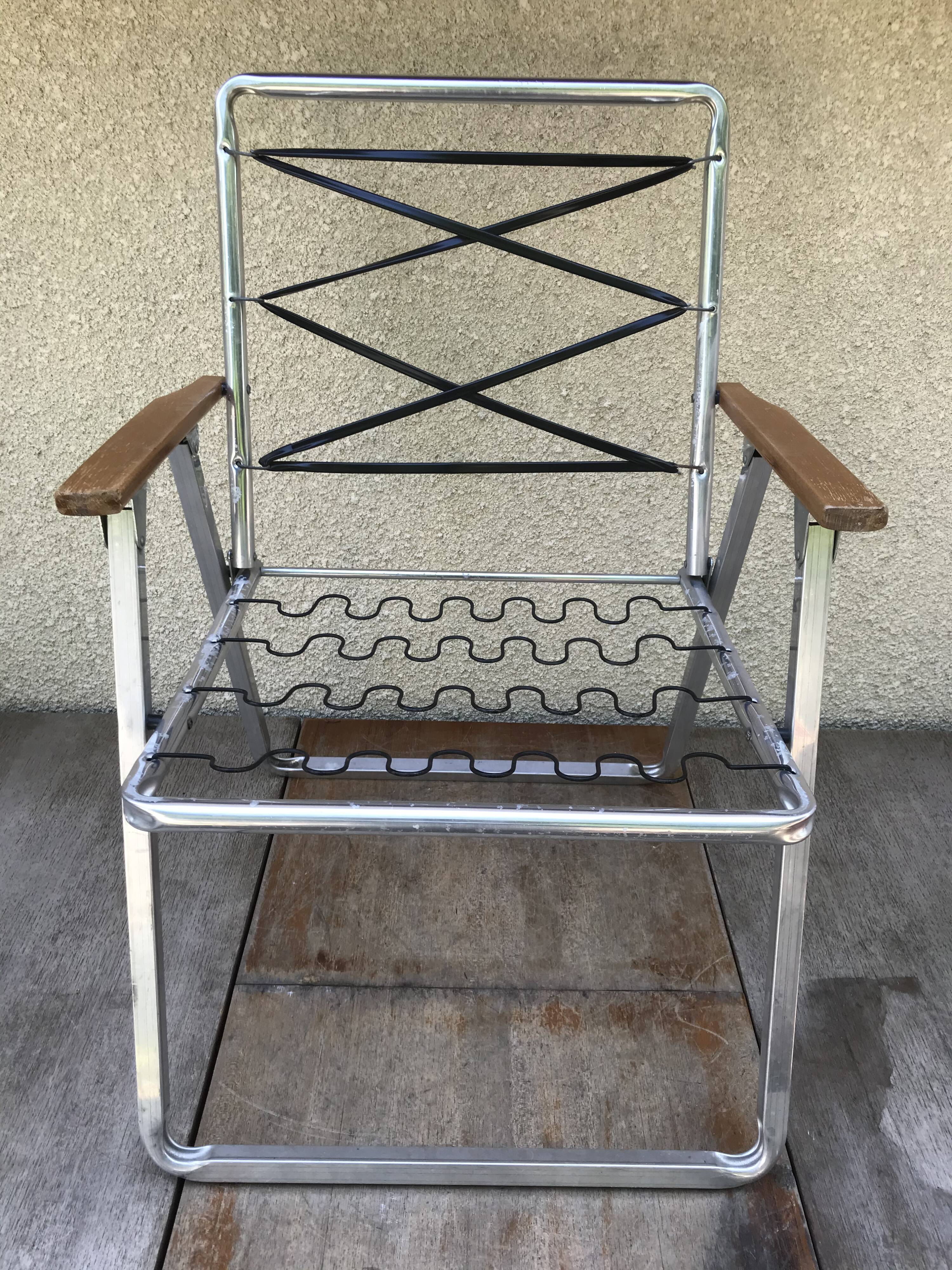 Ancient pliante alu chair - multicolor fabric 70s vintage camping garden