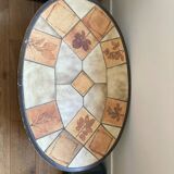 Vintage ceramic and wood oval coffee table