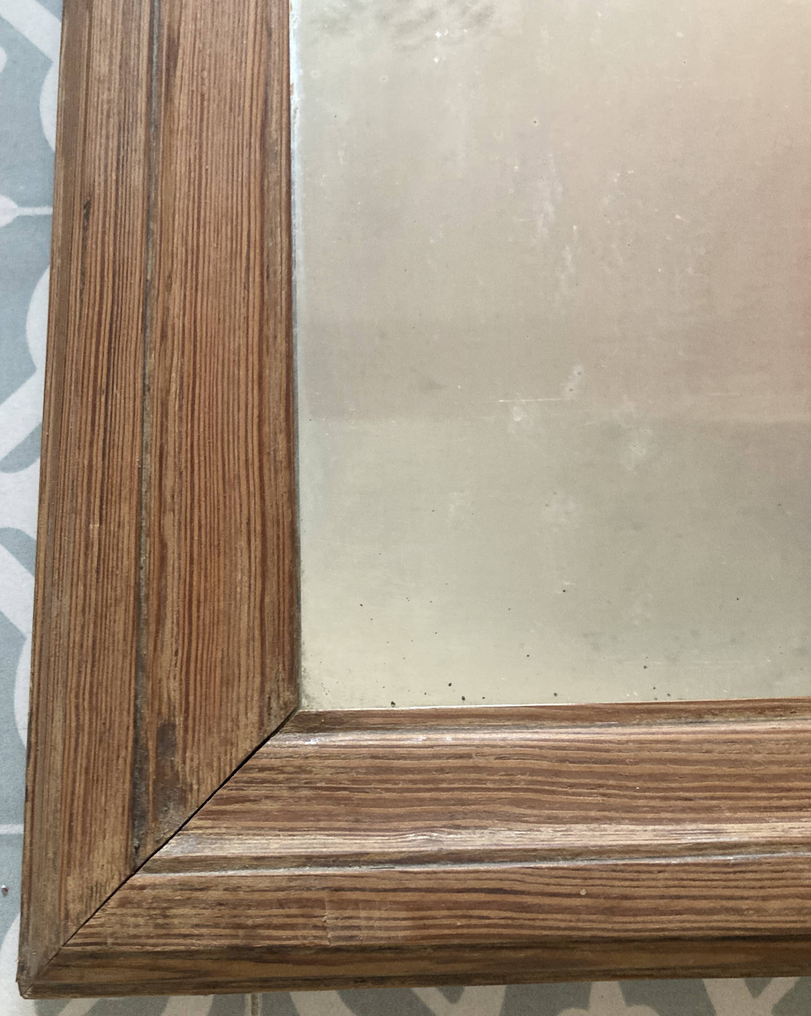 Antique mirror - square - raw wood frame - 85 x 85