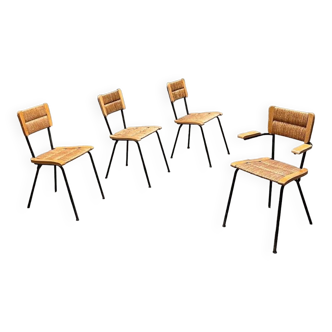 4 chaises 1950 bois paille dlg Colette Gueden