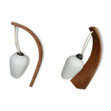 Pair of vintage Philips wood and opaline wall lamps