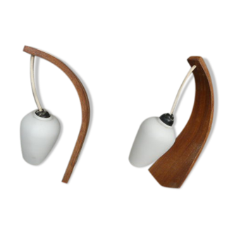 Paire d'appliques murales Philips bois et opaline