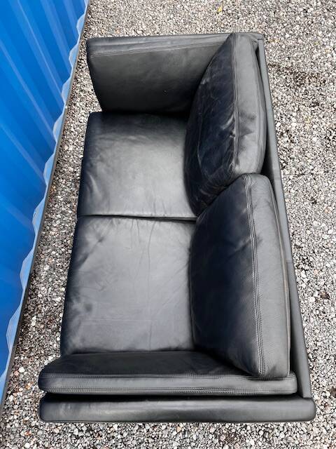 Danish vintage 2 seater black leather sofa 1970s