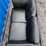 Danish vintage 2 seater black leather sofa 1970s