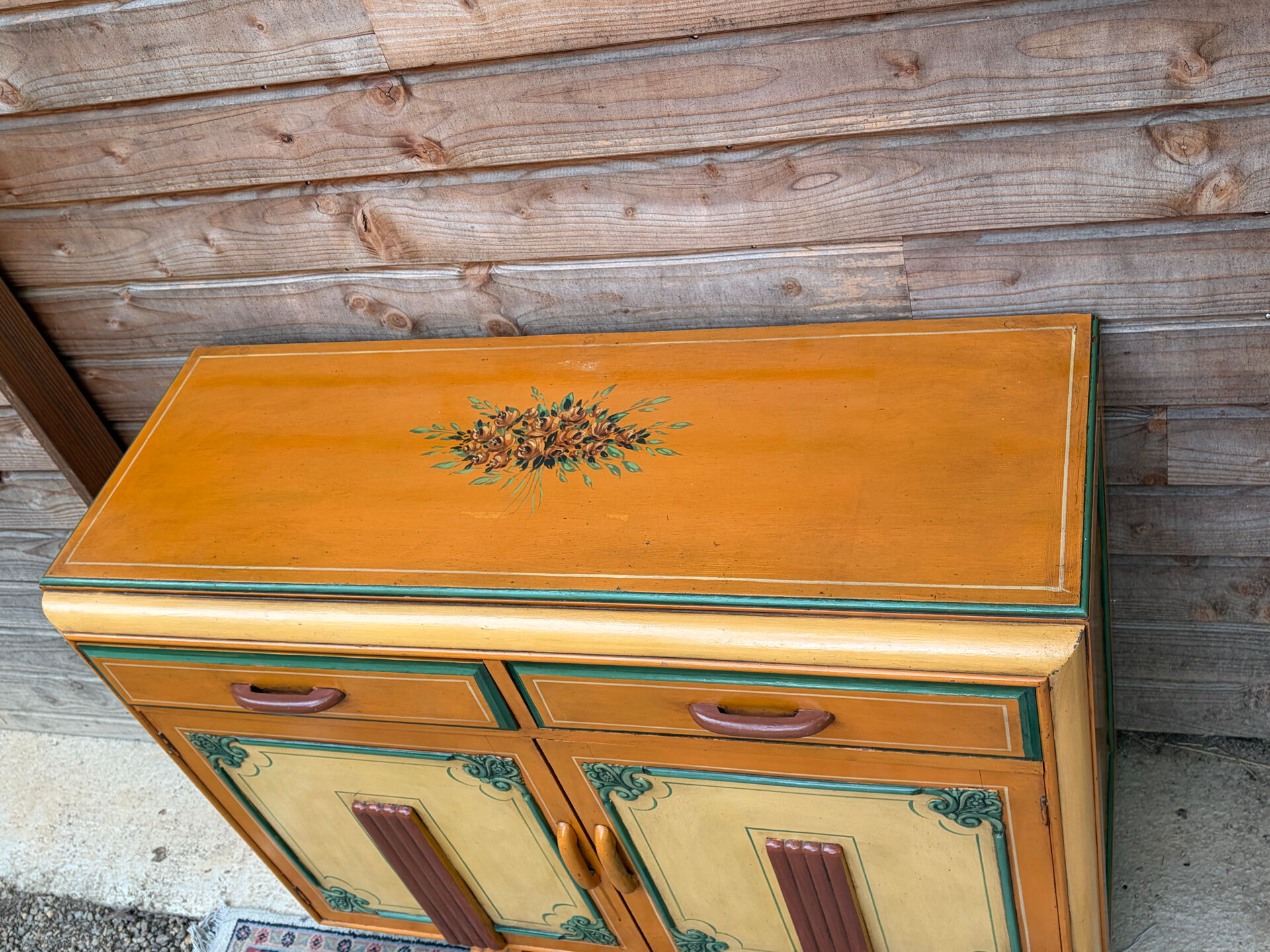 Low buffet / Art Deco sideboard (1930s) revamped in Folk / Bohemian style.