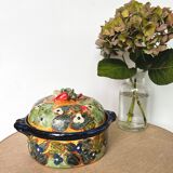 Old vegetable tureen in glazed terracotta