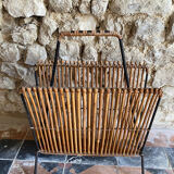 Modernist rattan magazine holder audoux minnet style