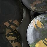 7 terracotta plates, colorful handmade pottery