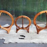 Set of 3 sculptural walnut side tables