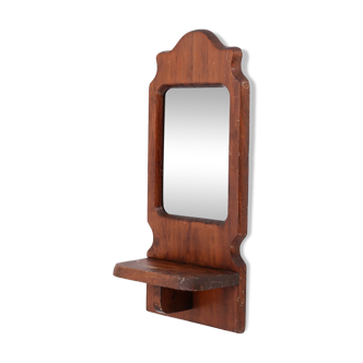 Miroir rectangulaire en bois avec étagère, années 50