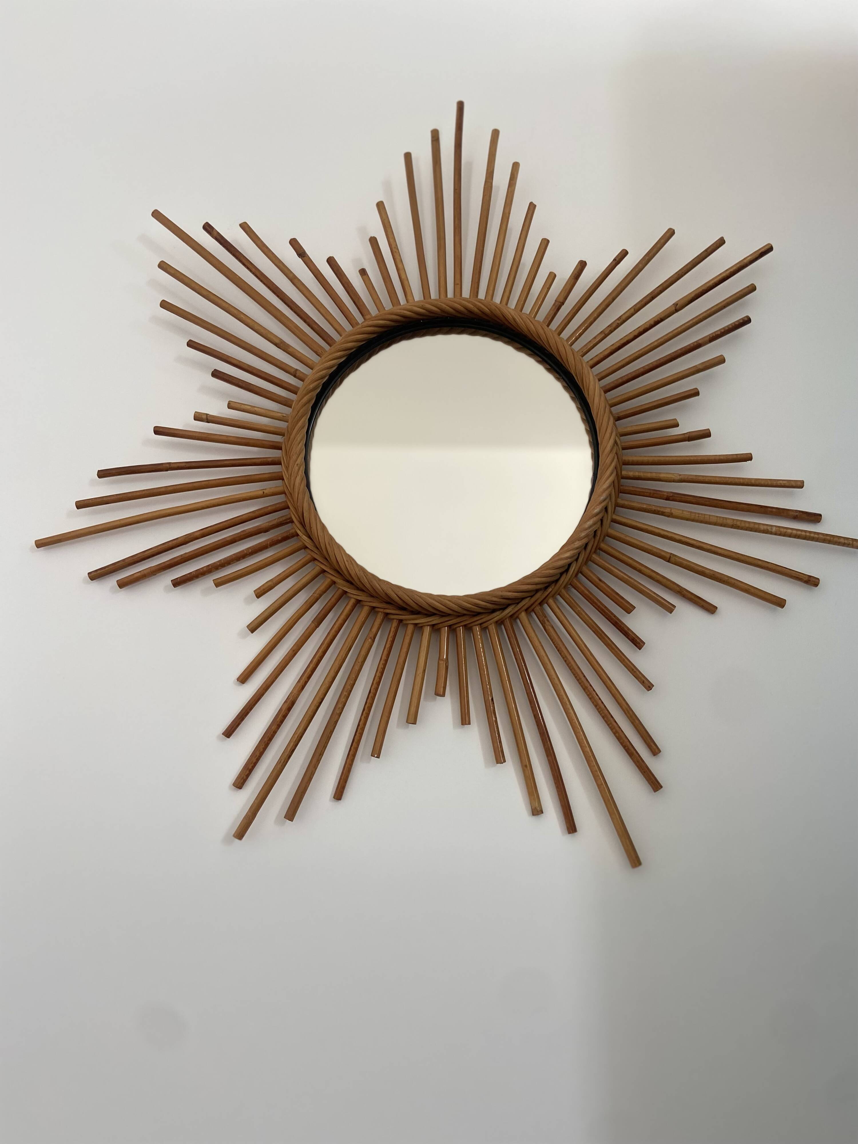 Vintage rattan sun mirror