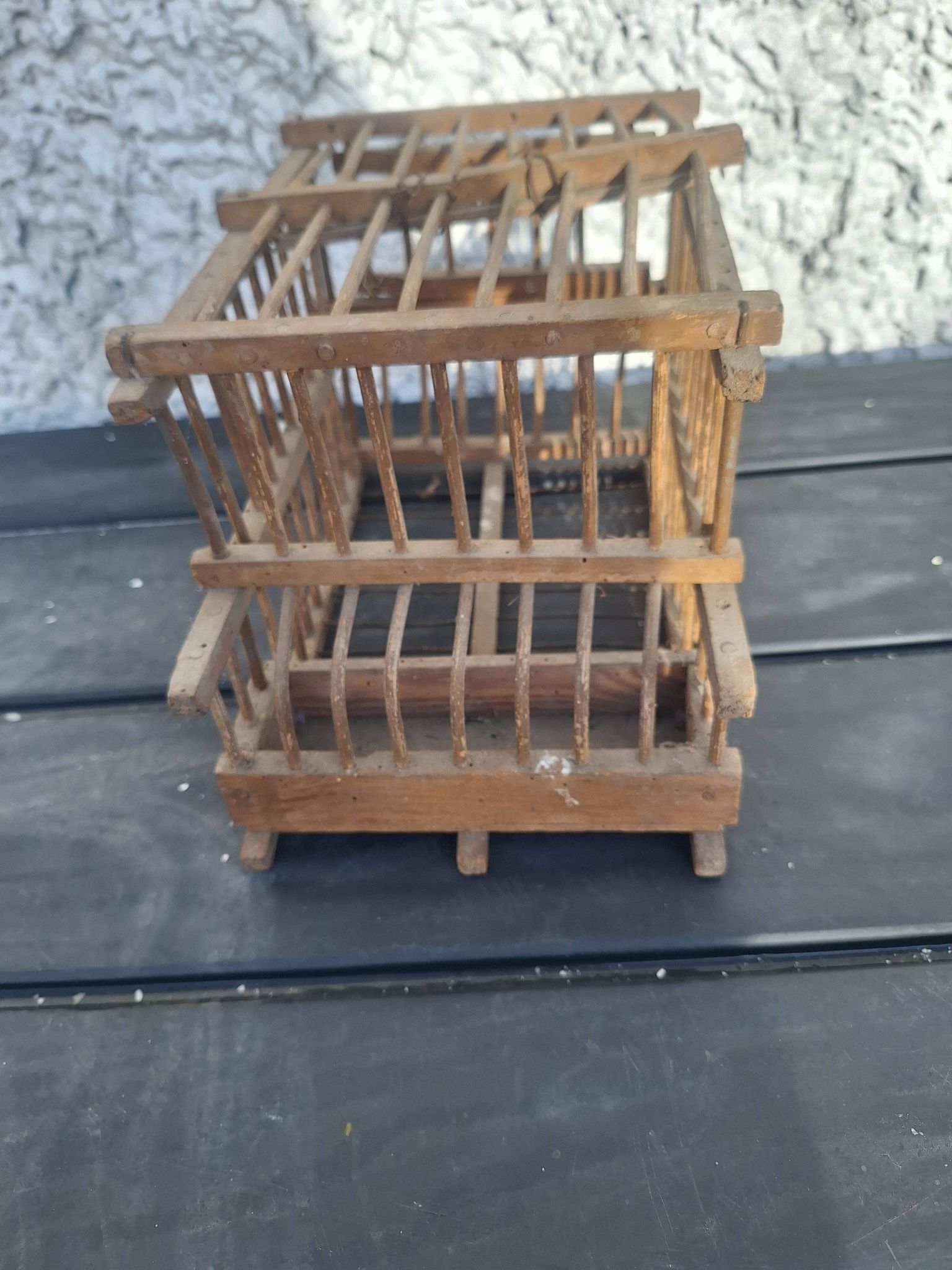 Old wooden bird transport cage