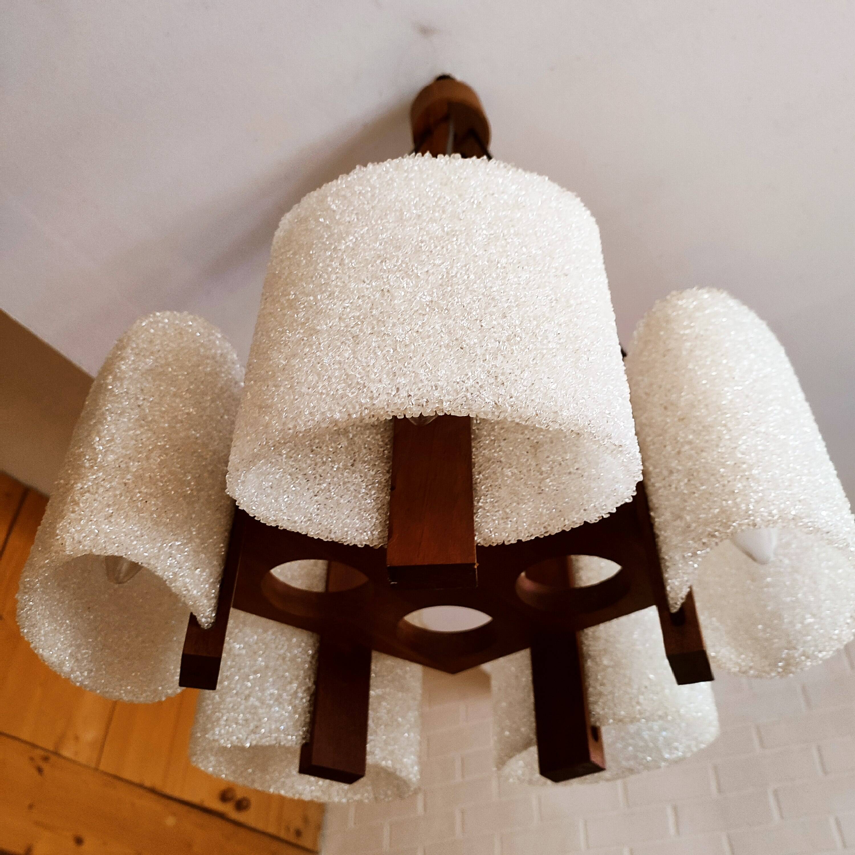 Scandinavian pendant light in teak and perspex