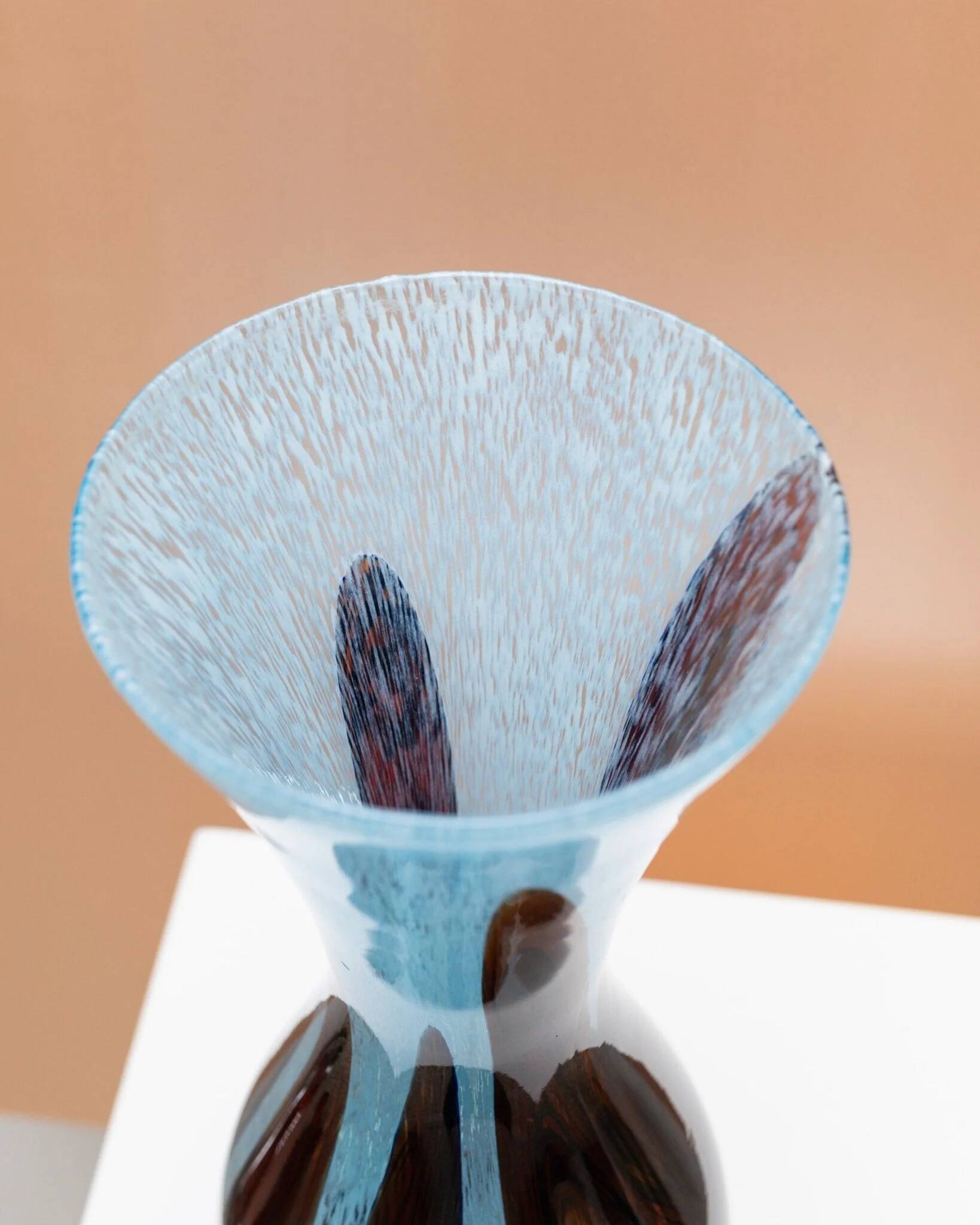 XL Murano glass vase - light blue and brown - mid-century vintage design table decoration - Italy 1970s