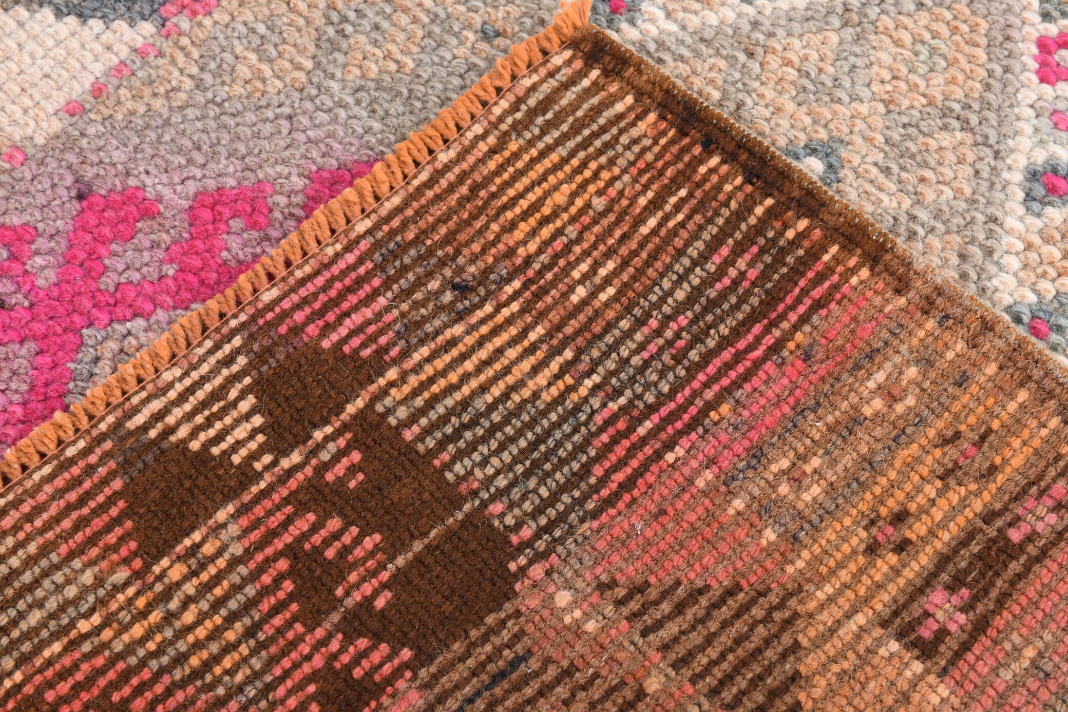 3x12 Pink & Brown Suğer Soft Modern Vintage Runner Rug, 92x376Cm
