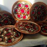 6 assiettes a huitres en barbotine sarreguemines ou vallauris vintage