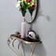 Vintage Wall Mounted Brass Console Table With Demilune Black Glass Top, Italy