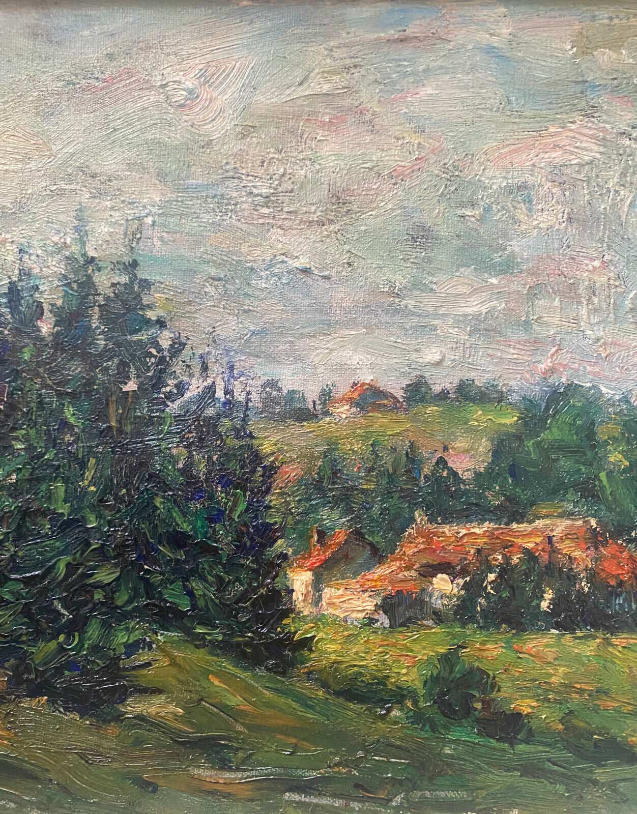 HST painting "Hilly landscape of the Jura" by Julien DURIEZ (1900-1993) 1954 + frame