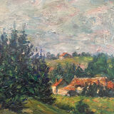 HST painting "Hilly landscape of the Jura" by Julien DURIEZ (1900-1993) 1954 + frame