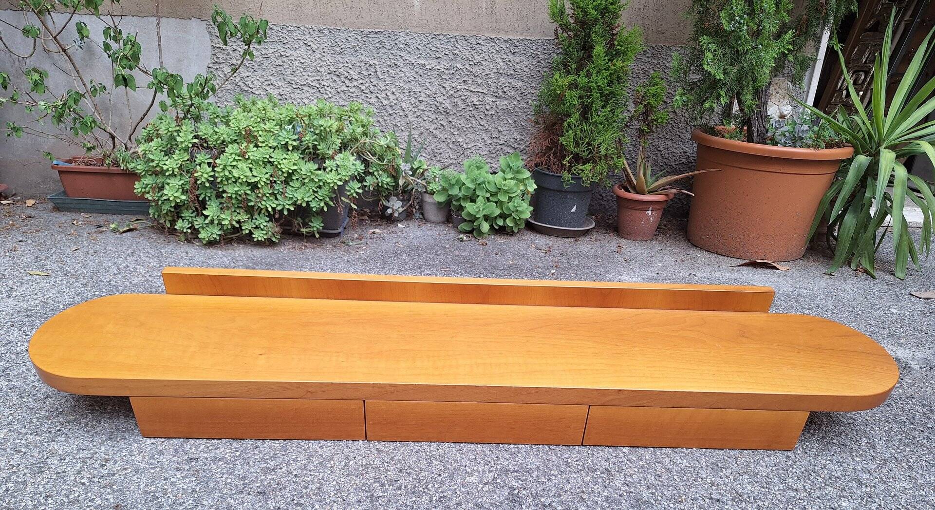Wall-Mounted Console Shelf in National Walnut with Drawers Under the Top, 1980s