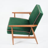 Fauteuil vintage années 1970 velours bouteille verte