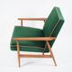 Vintage armchair, fully renovated, 1970s, green bottle velvet, pink edge