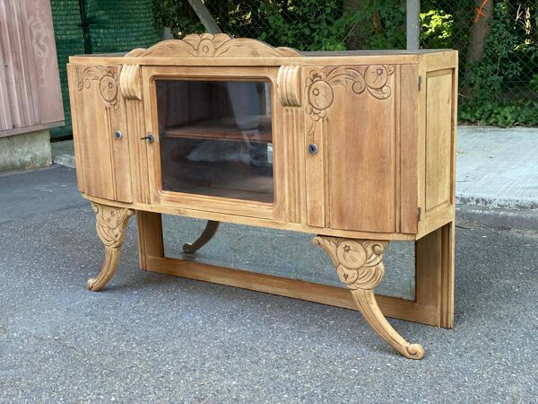Vitrine vaisselier vintage en bois massif art déco 1940