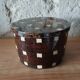 Vintage marquetry wooden jewellery box, velvet interior – 1950s/70s