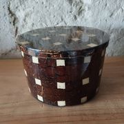 Vintage marquetry wooden jewellery box, velvet interior – 1950s/70s