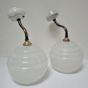 Pair of porcelain sconces brass glass of clchy white art deco