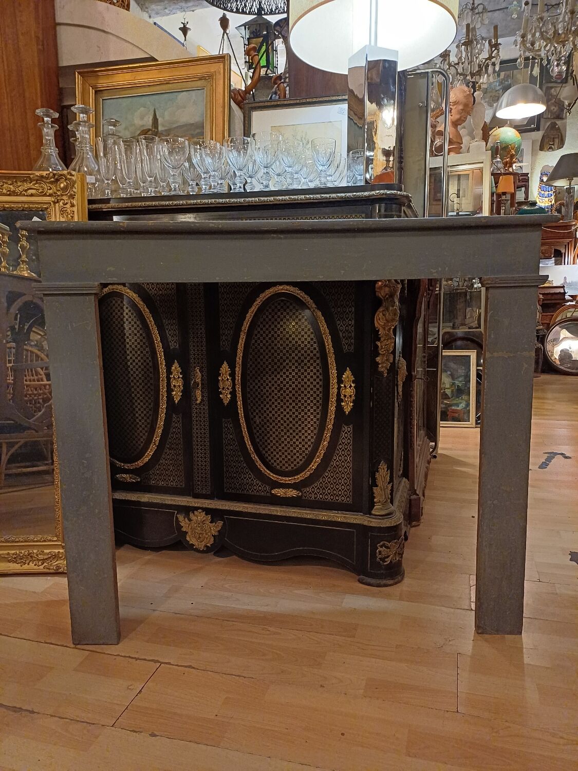 Decor, cheminée factice, console Bois peint époque 19 eme