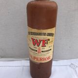 Paire ancienne bouteille grès marron avec étiquettes origine vintage