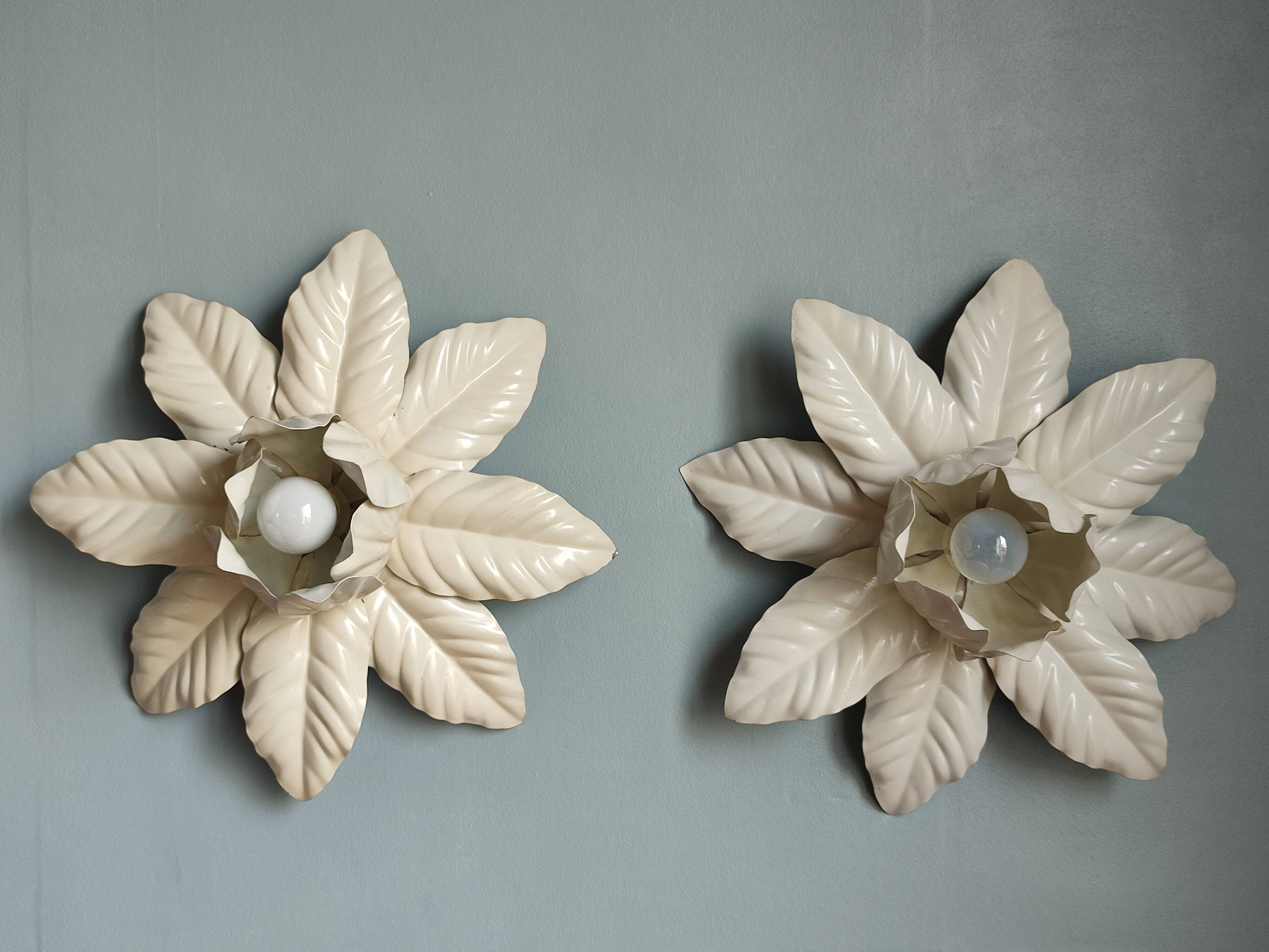 Pair of vintage white metal wall lamps/ceiling lamps